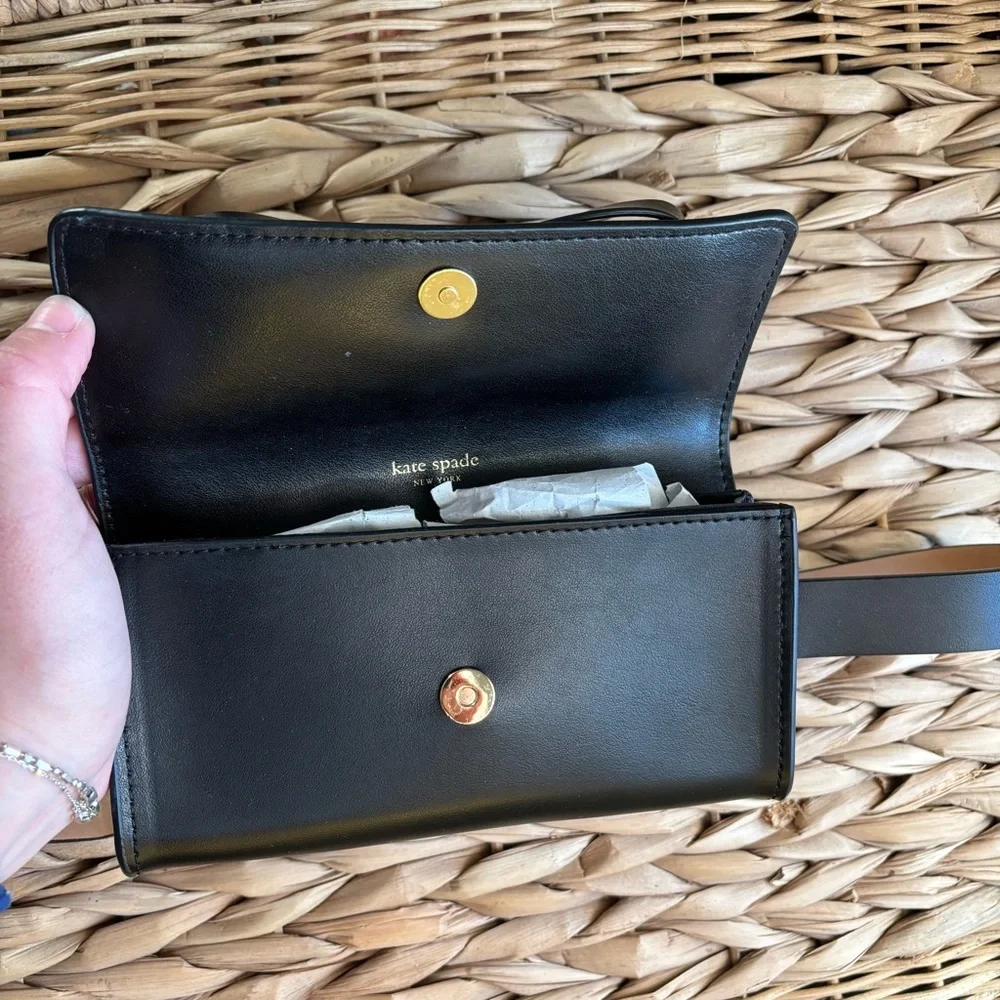 Kate Spade / NEW Black Leather Bow Belt Bag Waist Pack Fanny Pack (S/M)